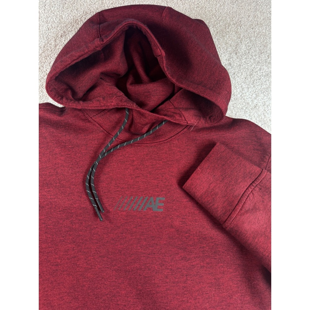 American Eagle Mens Hoodie Burgundy Heather AE Logo Pullover Sweatshirt Small